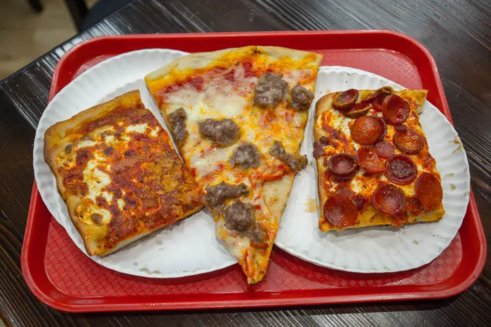 Made In New York: Upside Down ($4); Sausage ($4); Spicy Pepperoni ($4.50)<br/>